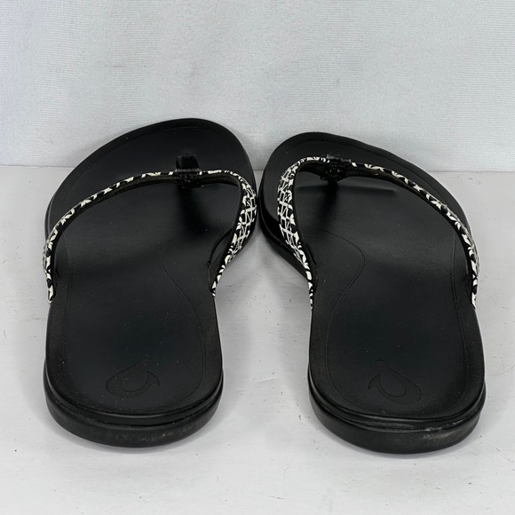 Olu Kai Flip Flops Black White Geometric Water Resistent Beachy Sz 10 - Picture 2 of 10